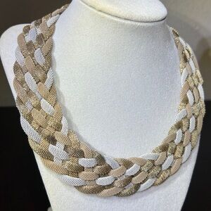 Vintage 90’s Tri-Tone Woven Metal Mesh Chocker Necklace | 18”